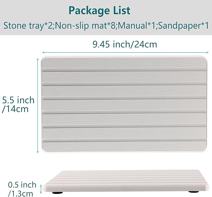 2 PCS Water Absorbent diatomite Coasters, 9.5" x 5.5" Water Absorbing Stone Tray for Sink, Stone Drying mat for Kitchen Counter, Stone soap Tray Used for Hand Soaps & toiletries & Plants