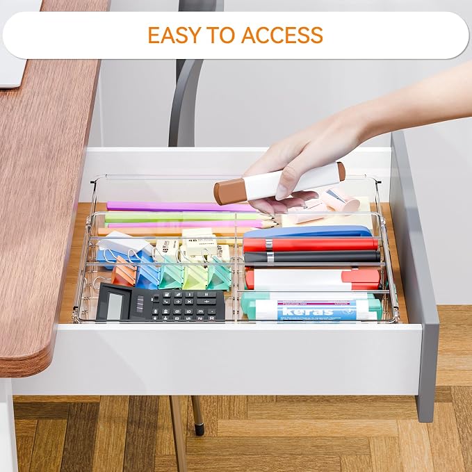 Yieach Expandable Desk Drawer Organizer Tray, 1.8 Inch High Junk Drawer - Image 6