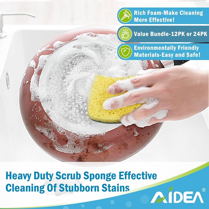 AIDEA Sponges Kitchen-12Count, Heavy Duty Scrub Sponge, Dish Sponges | Cleaning - Image 5