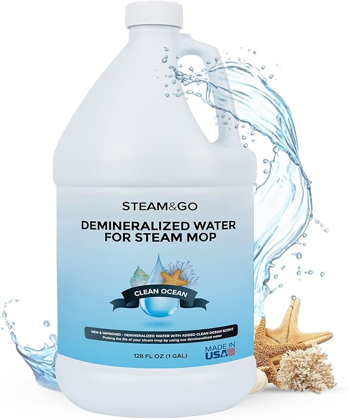 Steam & Go Demineralized Water Cleaning Solution for Floor & Multi-Surface Steam Cleaners - Compatible for All Steam Mops - Clean Ocean Scent, 128 oz