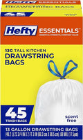 Hefty Essentials Drawstring 13 Gallon Kitchen Trash Bags, Tall Unscented Trash by Hefty