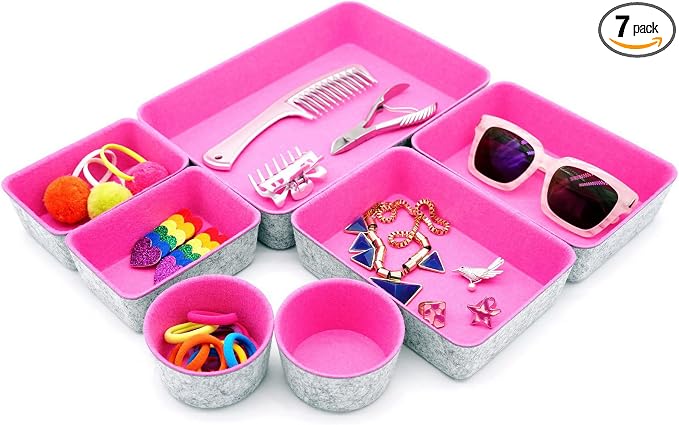 Welaxy Drawer organizer bins felt tray desk storage dividers 7pc Hot pink by Welaxy