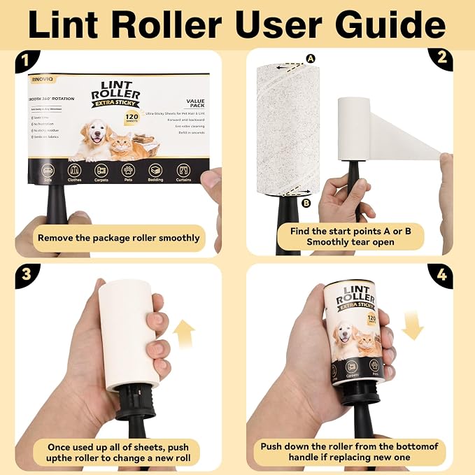 Lint Roller for Pet Hair Removal, Extra Sticky Pet Hair Rollers - Image 4