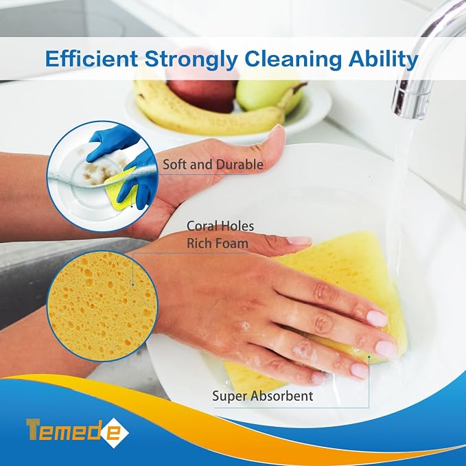Temede Large Cellulose Sponges, Thick Absorbent Kitchen Sponges, Soft Dish - Image 5