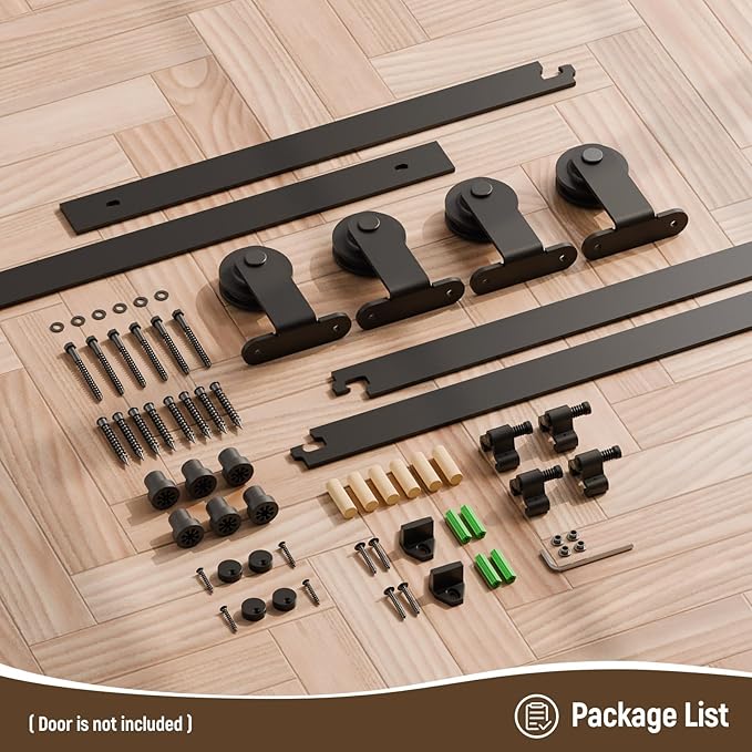 CCJH 6FT Sliding Barn Door Hardware Kit, Heavy Duty, Smoothly and Silently, Easy to Install, Fit 18" Width Double Door Panel, T-Shaped Style Black