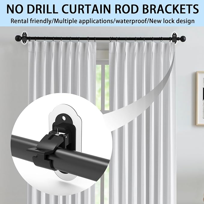 No Drill Curtain Rod Brackets， No Drill Needed Curtain Rod Holders, Adhesive - Image 3