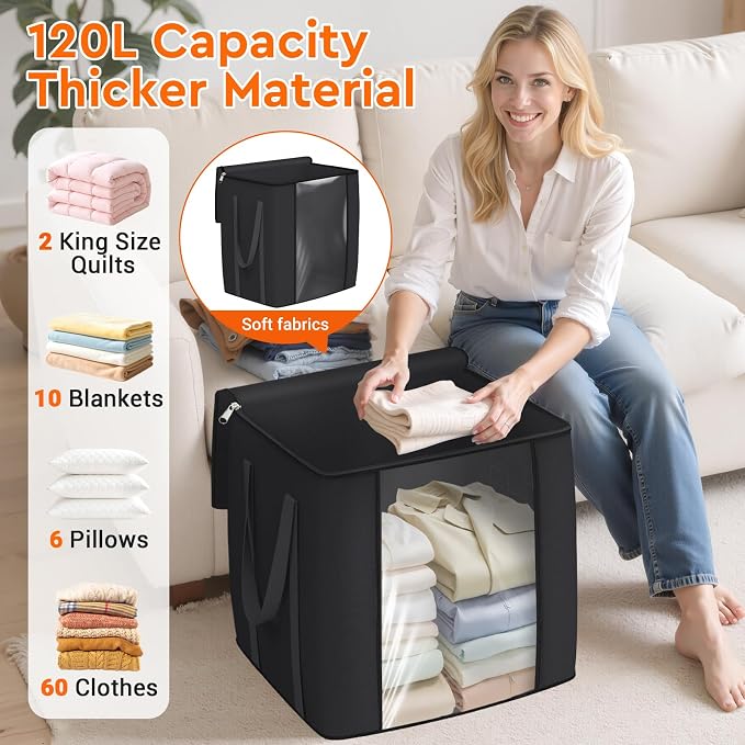 TasticTotes 120L Extra Large Blanket Clothes Storage Bags, 2 Pack | Foldable - Image 3