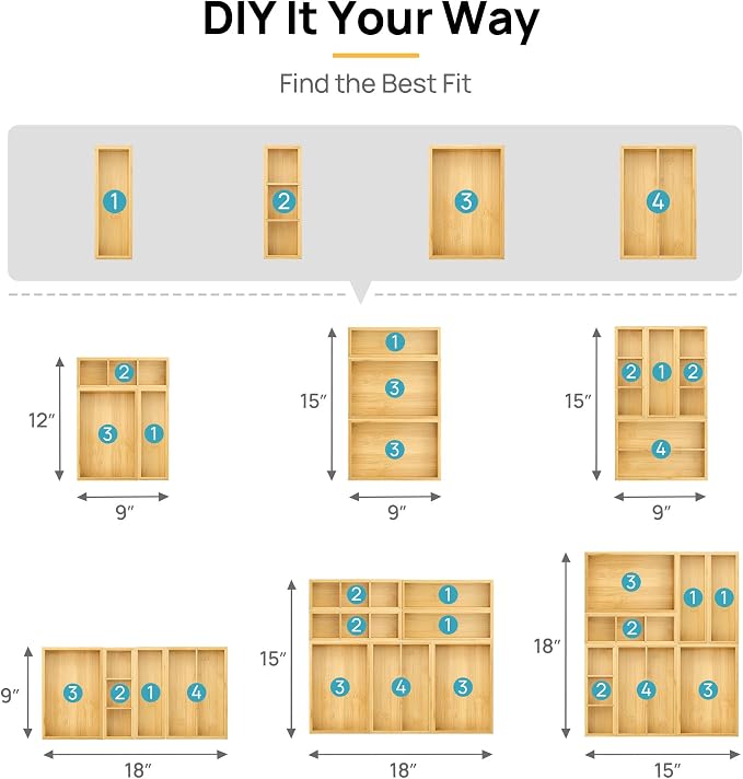Vtopmart 7 Pack Bamboo Drawer Organizer Boxes, Junk Drawer Organizers | 100% - Image 9