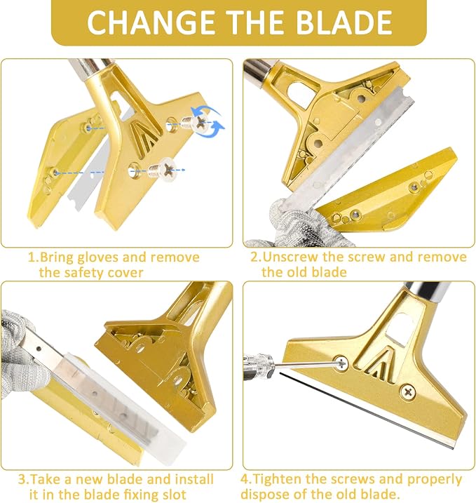Razor Blade Scraper with 20 PCS Extra Blades and Gloves. | 4"Heavy-Duty Floor - Image 7