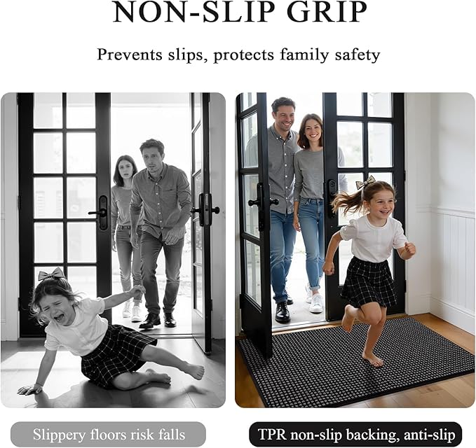 hicorfe Dirt Trapper Indoor Doormat,24"x35" Welcome Door mat,Non Slip Backing Washable Door Mats,Absorbent and Resistant Low-Profile Entrance Inside Floor Mat for Front Back Door and Entryway (Black)