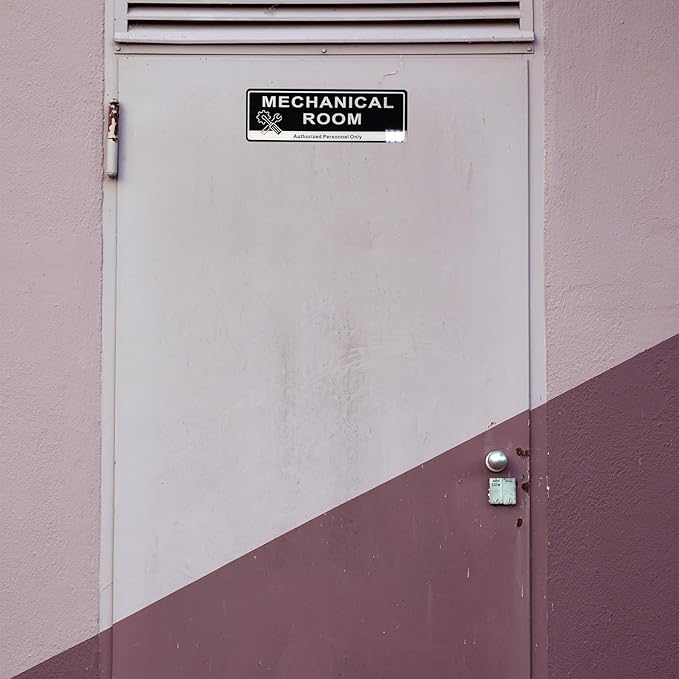 Door Sign,RAMIEYOO Acrylic Authorized Personnel Only Signs for Door,Black and White - 9"x 3" (Mechanical Room)