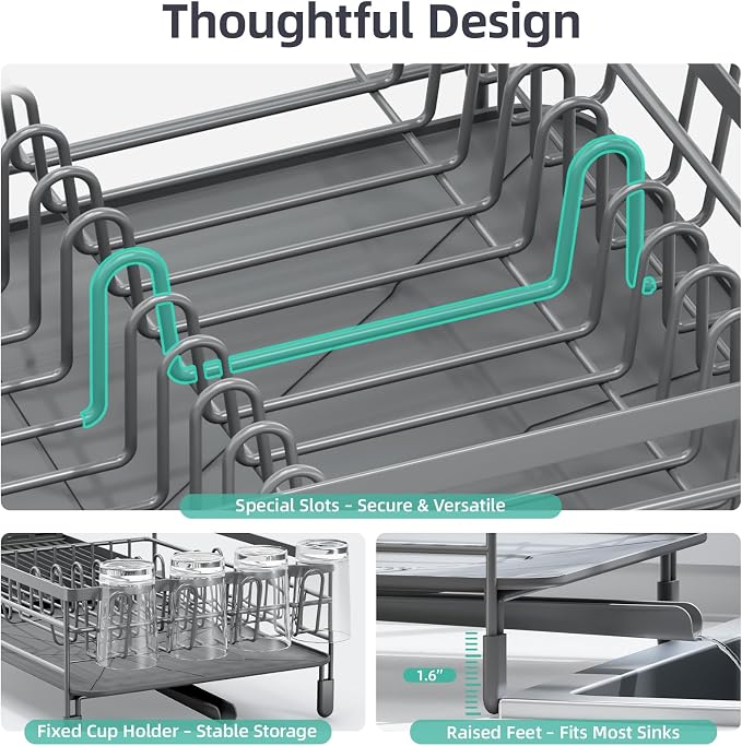 Urackify Extendable Dish Drying Rack, 18.5"-26.7" L x 12.7" W - Image 3