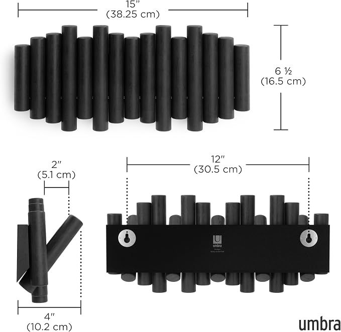 Umbra Picket Coat Rack, Wall Mount 5 Flip-Down Coat Hooks - Image 3