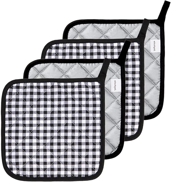 Joyhalo 4 Pack Pot Holders for Kitchen,Cotton Oven Holder with Great Heat Resistance,Non Slip Hot Pads for Kitchen Clearance,Black Buffalo Plaid