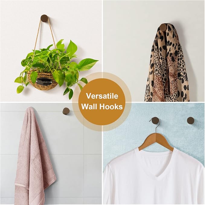 bsdonte Wood Wall Hooks 6 Pack, Natural Wooden Coat Hooks Wall Mounted - Image 5