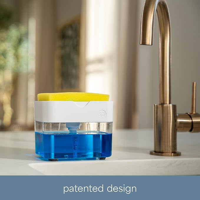 S&T INC. Dish Soap Dispenser and Sponge Holder, Matte White | Holds 13 Fluid - Image 5