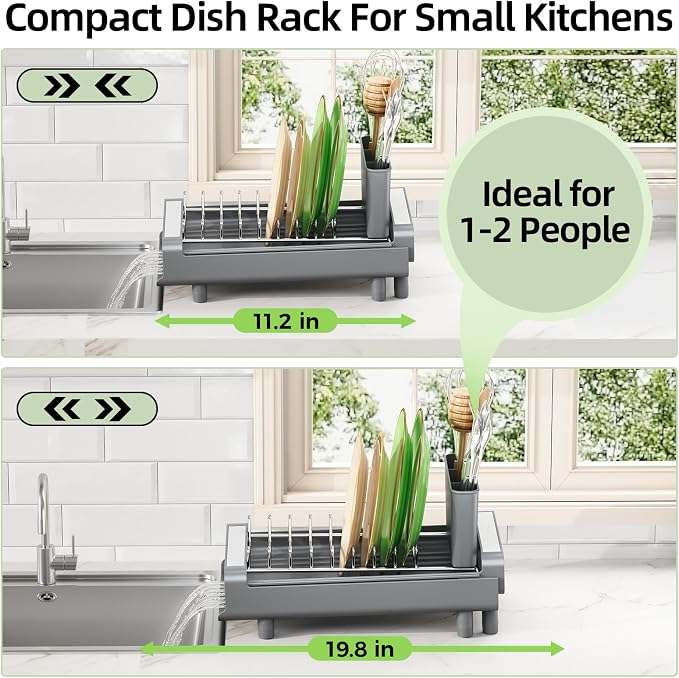 TOOLF Small Dish Drying Rack, Expandable and Space-Saving, Compact Design Fits - Image 2