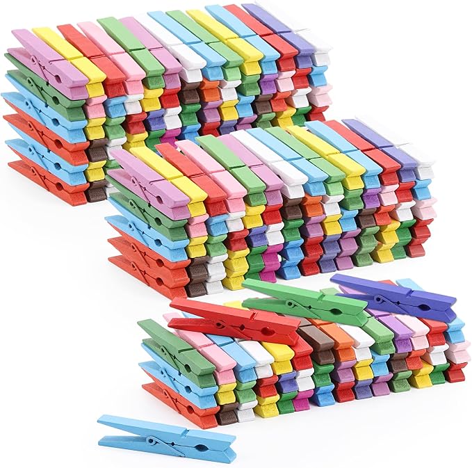 200pcs Colored Clothespins Wooden Clothes Pins, Wood Clips by Tecbeauty