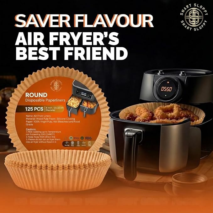 8 inches Round Air Fryer Liners Disposable Parchment Paper Liner Airfryer 5-8 QT Basket inserts Filter Sheets EXTRA THICK 40 GSM - Pack of 125
