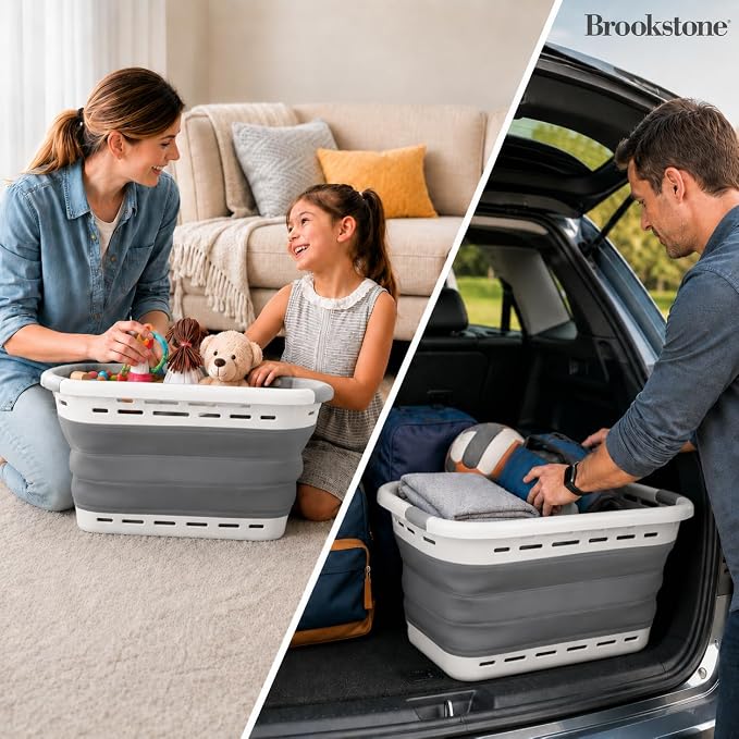 BROOKSTONE 11 GALLON XL 24" Collapsible Laundry Basket & Clothes Hamper - Image 4