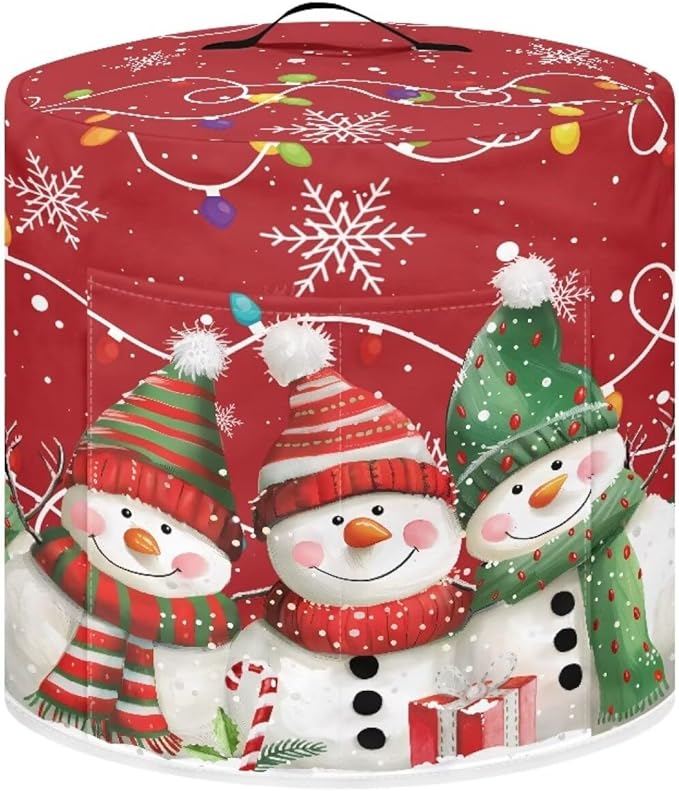 Christmas Theme 6 Quart Pressure Cooker Cover with Top Handle and Storage Pocket Cute Snowman Bulb Lights Print Kitchen Appliance Air Fryer Rice Cooker Protector Cover
