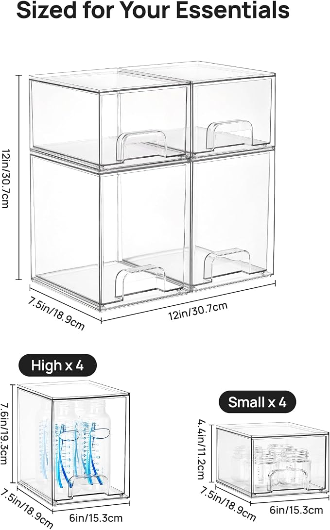 Vtopmart Clear Stackable Storage Drawers Set of 8, Plastic Organizer Bins | - Image 3