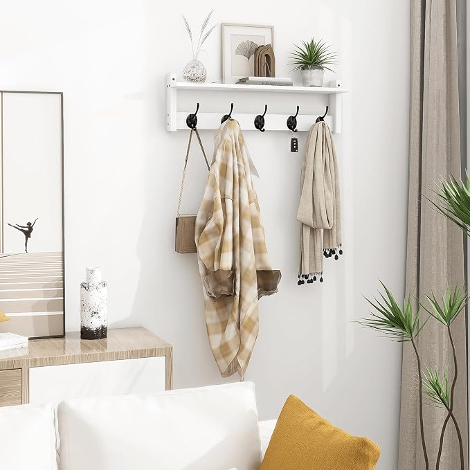 Coat Rack with Shelf Wall Mount, 24 Inch Long Wall Shelf with Hooks Underneath - Image 7
