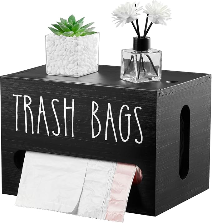 DRASTAR Trash Bag Dispenser, Large Wooden Trash Bag Holder Wall Mount, Under by EnhanceYourDailyLife