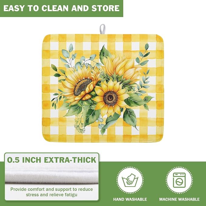 Sunflower Dish Drying Mat 16x18 Inch Absorbent Reversible Summer Sunflower - Image 5