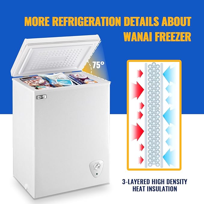 Chest Freezer 3.5 cu ft Small Deep Freezer Mini Freezers Free-Standing Top Door Freezer Removable Basket and Adjustable 7 Thermostat for Garage Apartment Kitchen White