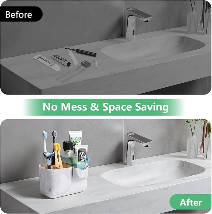 GFWARE Marble Toothbrush Holder, Bathroom Storage Organizer - Image 7
