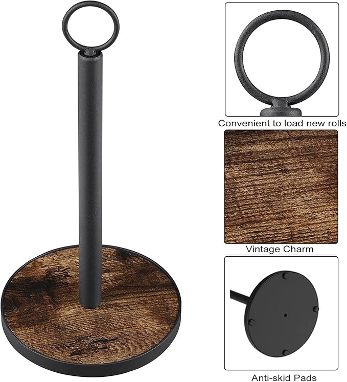 OROPY Paper Towel Holder Countertop, Heavy Duty Wood Base, Farmhouse Style - Image 5