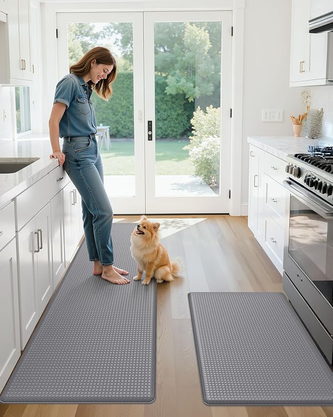 Color&Geometry Anti Fatigue Cushion Extra Large Kitchen Mat for Floor - 24x59+24x87,Easy Clean, Waterproof & Oil Proof, Anti Slip, Foam Rubber Runner Rug for Front Sink Comfort Standing, Grey Set of 2
