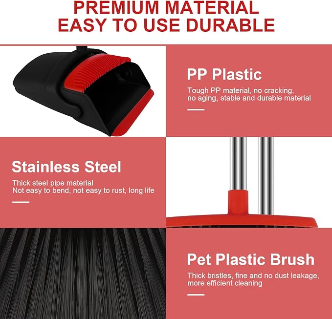 Red Broom and Dustpan Combo Set, Foldable Upright Storage Design - Image 4
