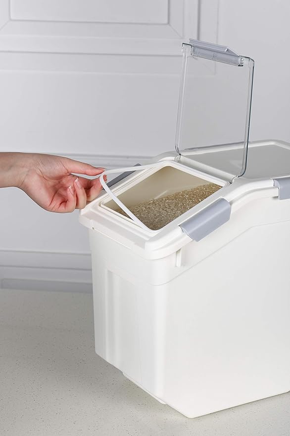 EonTone Pack-2 Large Sealed Bulk Rice Storage Container 15 Liters (30 lbs) with Lockable Lid Wheels and Measuring Cup BPA-Free Food Dispenser