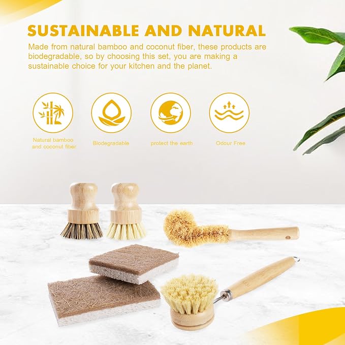 DEBETOOL 6-Piece Bamboo Dish Brush Set - Image 7