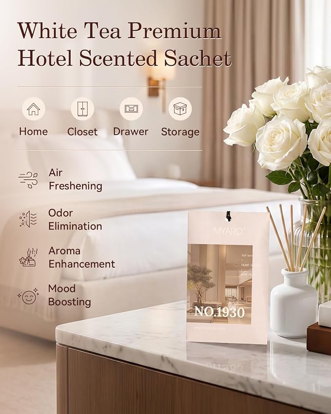 MYARO White Tea Hotel Scented Sachets Gift Set, Closet Freshener 12 Packs - Image 2
