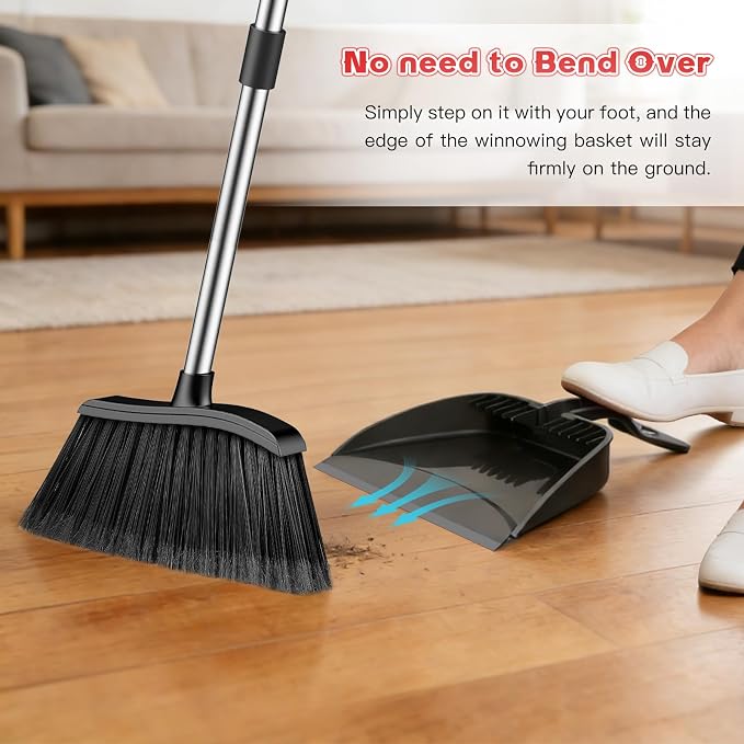 Broom and Step-on Dustpan Set, 59-in Adjustable Long Handle Broom - Image 6