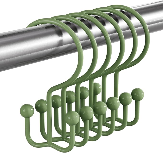 Bathway Shower Curtain Hooks Green Shower Curtain Rings, Metal Shower Hooks - Image 9