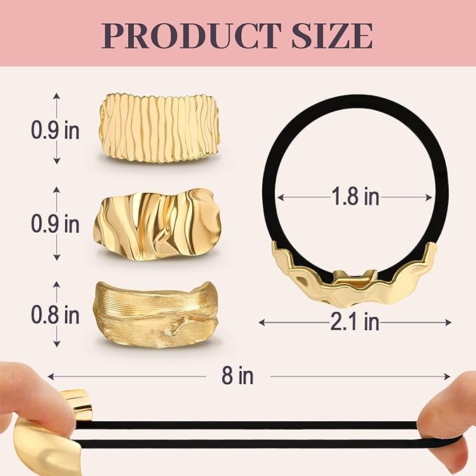 3PCS Metal Hair Tie For Women,Gold Cuffs,Metal Geometric Gold Hair Ties, Hair Accessories Stretchy and Non-Damage Ponytail Holders,Ponytail Cuff Hair Bands For Hair Styling (SET11)