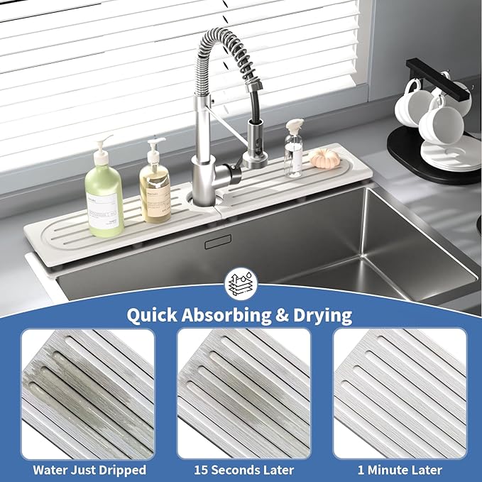 Fast Drying Kitchen Sink Splash Guard, Durable Stone Kitchen Faucet Mat - Image 5