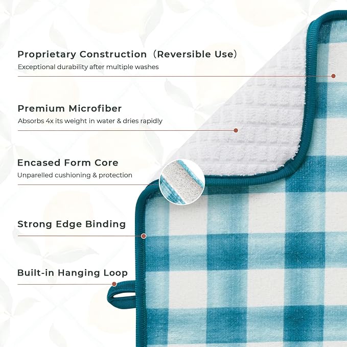 FRESHMINT Dish Drying Mats 2 Pack, Farmhouse Lemon | Quick Dry, Ultra Absorbent - Image 3