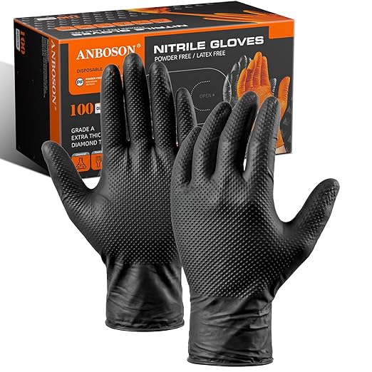 ANBOSON 10 Mil Heavy Duty Mechanic Nitrile Gloves, Large Black 100 Count by WELCOMEANBOSON