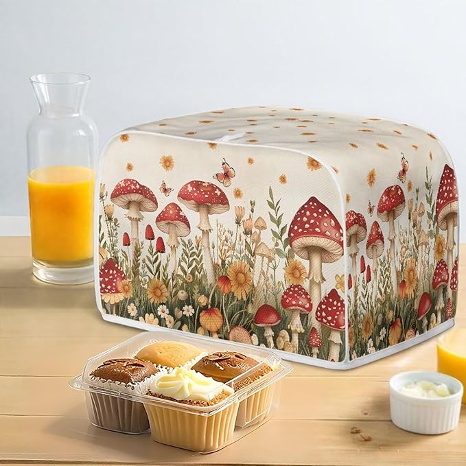 Mushroom Daisy Butterfly Toaster Cover 2 Slice Bread Maker Protectors Covers Waterproof Appliance Toasters Protectors with Handle for Home Kitchen Decor