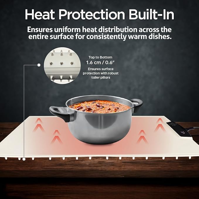 Food Warming Mat - 9 Temp Settings, Rapid Full Surface Heating, Child-Lock, 2-12H Timer, Auto Off, Dual Display - Perfect for Parties, Buffets, Everyday Use - Eco-Friendly Tray (Cream)