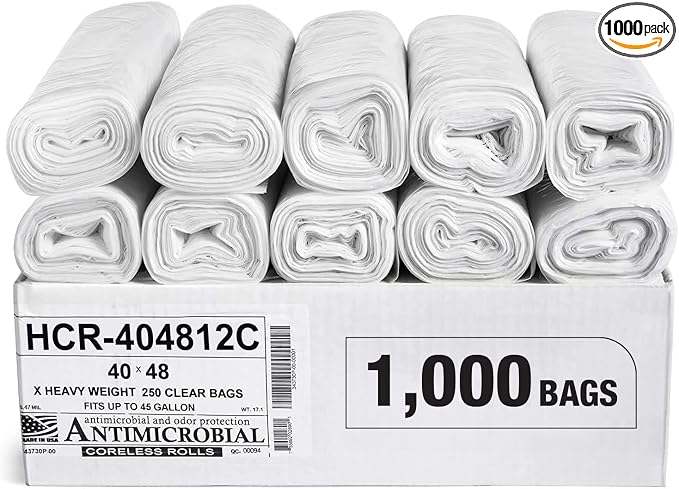 Aluf Plastics 45 Gallon 12 Micron Clear Trash Bags 40" x 48" 1000 Bags by AlufPlastics