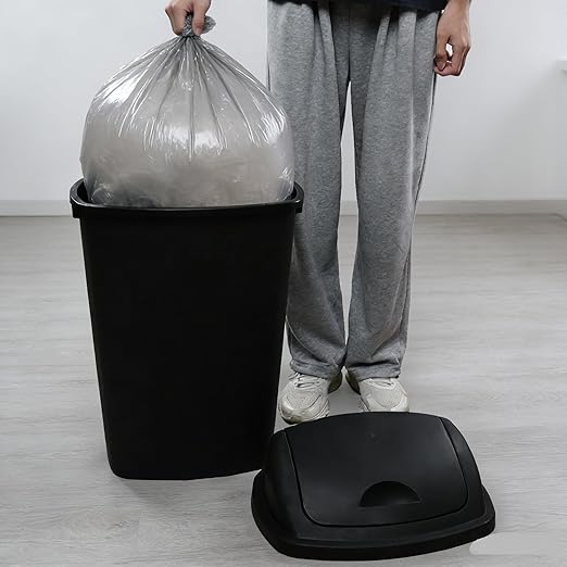 Kitchen Trash Can 13 Gallon with Swing Lid, Plastic Garbage Can Waste Bin, Recycle Bin and Waste Basket for Home, Office, Garage, Patio, Restaurant (Black, 4 Pack)