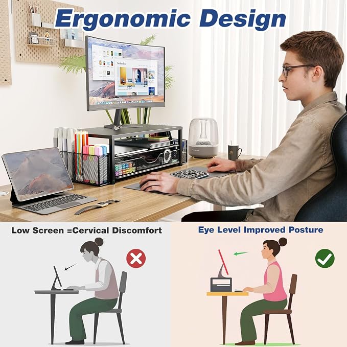 Desk Organizer and Accessories, 2-Tier Computer Monitor Stand Riser - Image 6