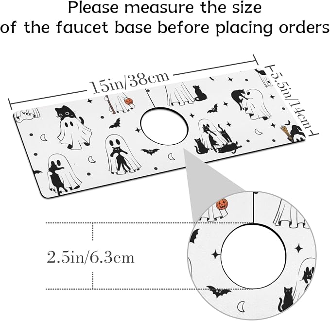 Halloween Kitchen Sink Splash Guard Faucet Mat, Cats Ghosts Bat Halloween - Image 2