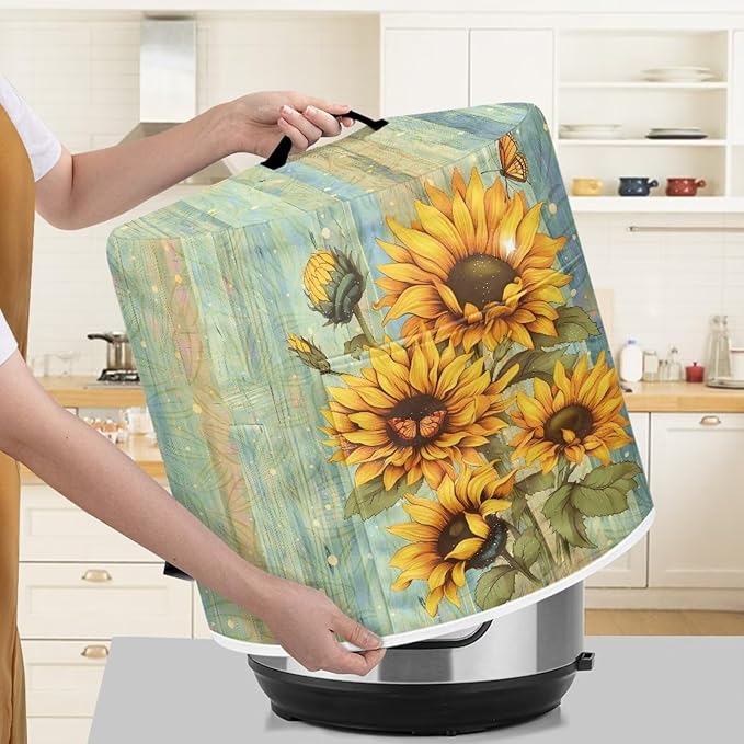 Flashideas Sunflower Pressure Cooker Cover with Storage Pocket Compatible with 8 10 Quart Instant Pot, Durable Rice Cooker Air Fryer Accessories, Waterproof Kitchen Appliances Dust Cover